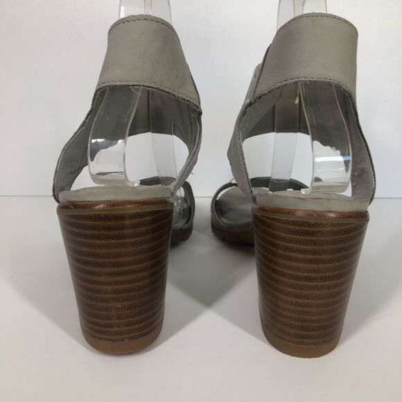 Sorel Nadia Dove Grey Sandals Nubuck Leather Ankle Strap Block Heel Lug Sole 9 - Picture 8 of 9